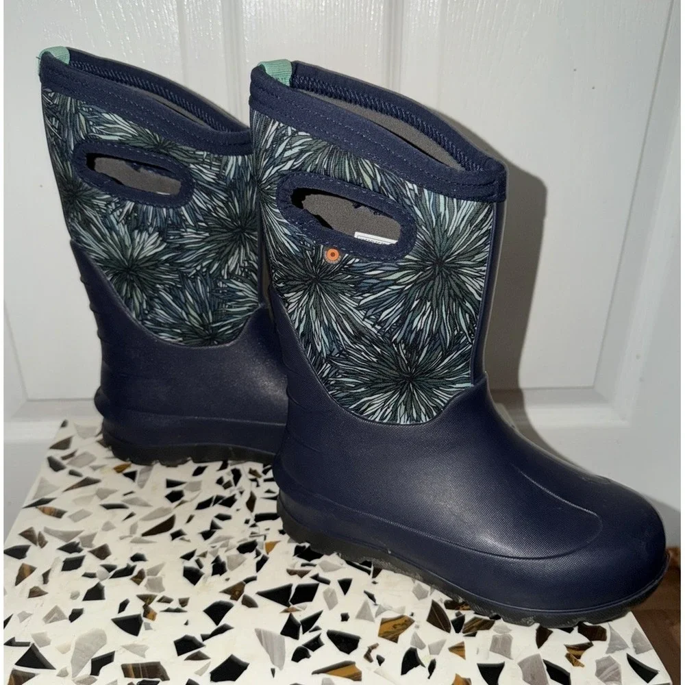 Bogs Kids Neo Classic Firework Floral Kids Size 1 Youth Little Kid Blue Boots